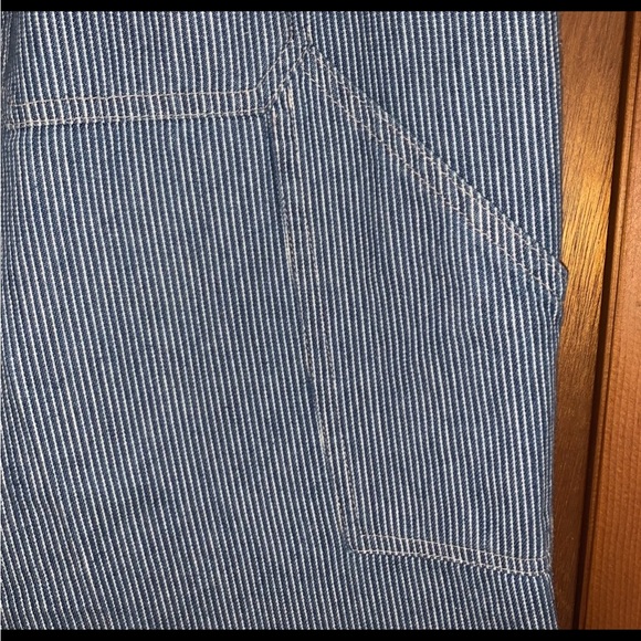 Women’s L Vintage SAG HARBOR SPORT Railroad Blue Striped Cropped Carpenter Pants - Picture 9 of 14